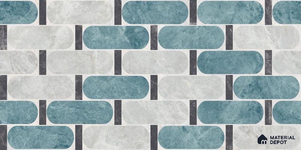 Patterned Wall Tile TL 12305 B Diangelo Teal Decor Endless 4 ft x 2 ft Glossy Carving Finish Vitrified Tile - 9 mm | 2 Random Design