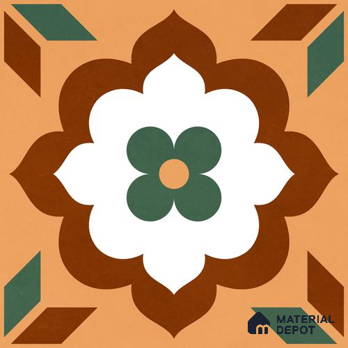 Moroccan Wall & Floor Tile TL 11128 Verdant Blossom 1 ft x 1 ft Ceramic Matte Finish Tile - 10 mm | Suitable For Bathroom, Balcony & Kitchen Backsplash