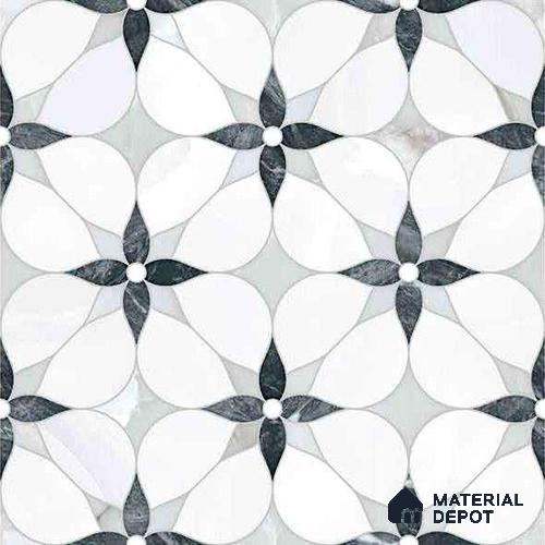 Moroccan Carving Wall & Floor Tile TL 11669 Petal Noir 1 ft x 1 ft Ceramic Carving Matte Finish Tile - 10 mm | Suitable For Bathroom, Dining Area & Kitchen Backsplash