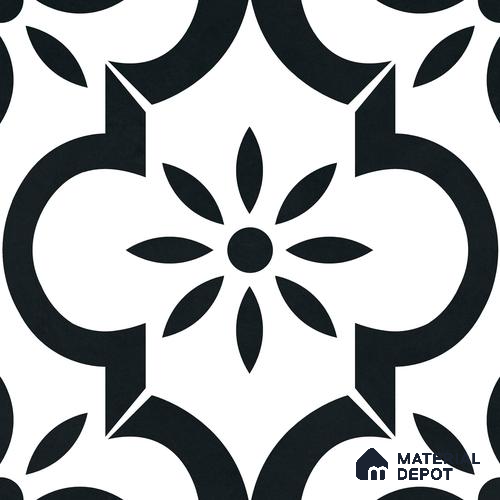 Moroccan Monochrome Wall & Floor Tile TL 11141 Noir Petal 1 ft x 1 ft Ceramic Matte Finish Tile - 10 mm | Suitable For Bathroom, Balcony & Kitchen Backsplash