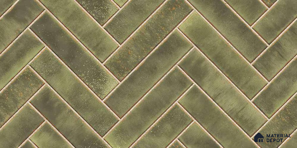 Faux Subway Wall Tile TL 11683 H Verdant Herringbone 2 ft x 1 ft Ceramic Glossy Finish Tile - 9 mm | Suitable For Bathroom, Balcony & Kitchen Backsplash