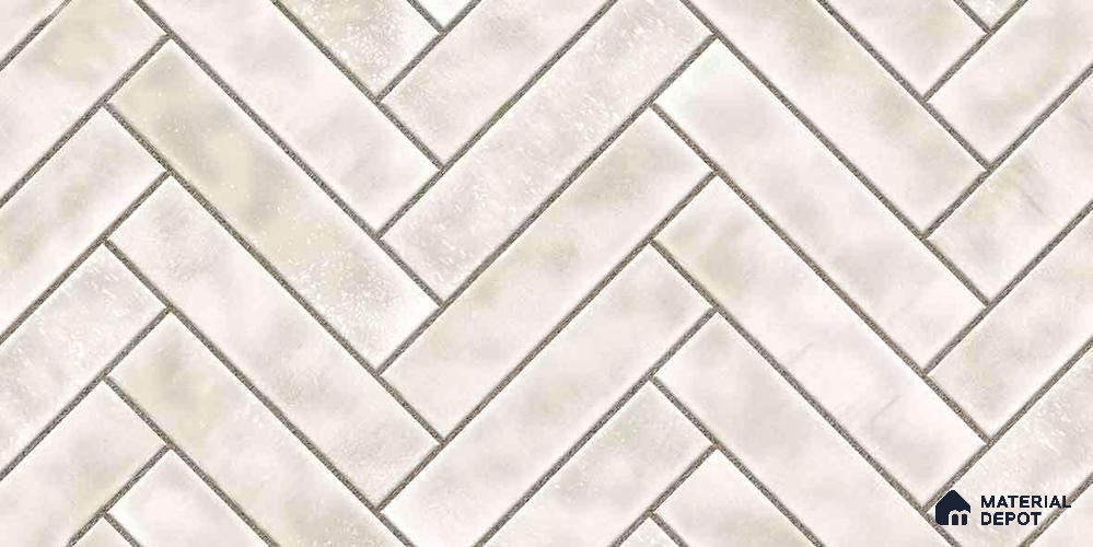 Faux Subway Wall Tile TL 11683 B Ivory Herringbone 2 ft x 1 ft Ceramic Glossy Finish Tile - 9 mm | Suitable For Bathroom, Balcony & Kitchen Backsplash