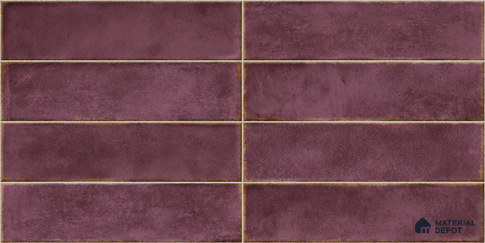 Faux Subway Wall Tile TL 11233 Aubergine Patina 2 ft x 1 ft Ceramic Glossy Finish Tile - 9 mm | Suitable For Bathroom, Balcony & Kitchen Backsplash