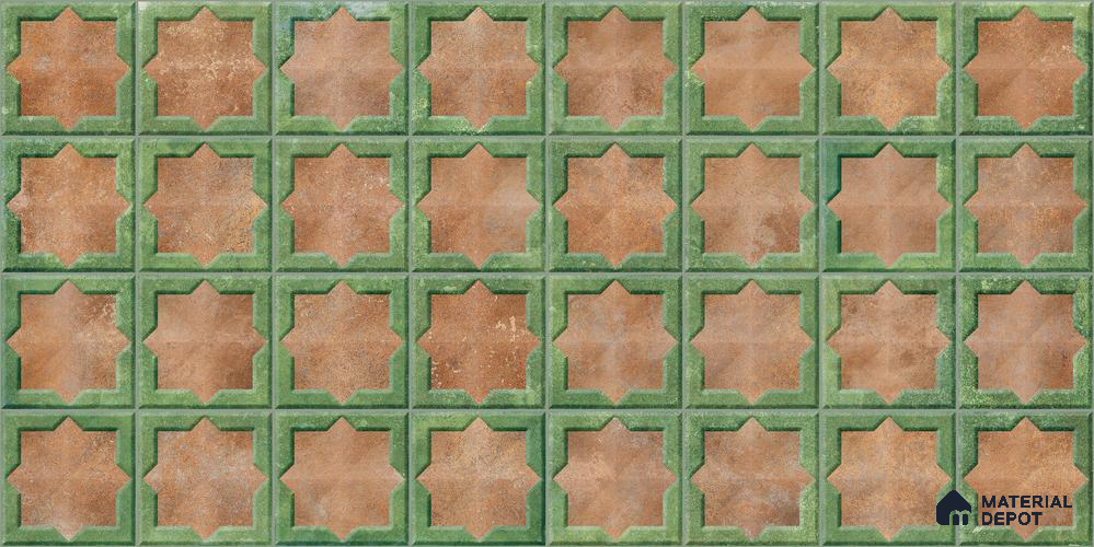 Patterned Wall Tile TL 11272 Verdant Star 2 ft x 1 ft Ceramic Granulla Finish Tile - 9 mm | Suitable For Bathroom, Balcony & Kitchen Backsplash