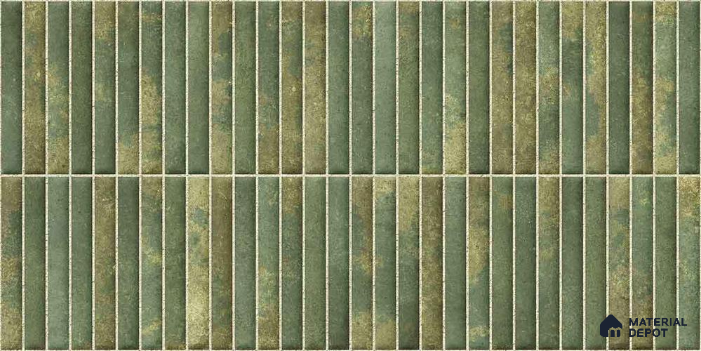 Faux Kitkat Subway Wall Tile TL 11684 H Verdant Stria 2 ft x 1 ft Ceramic Glossy Finish Tile - 9 mm | Suitable For Bathroom, Balcony & Kitchen Backsplash
