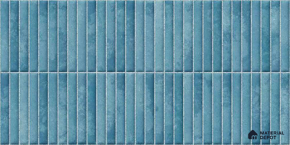 Faux Kitkat Subway Wall Tile TL 11684 C Azure Stria 2 ft x 1 ft Ceramic Glossy Finish Tile - 9 mm | Suitable For Bathroom, Balcony & Kitchen Backsplash