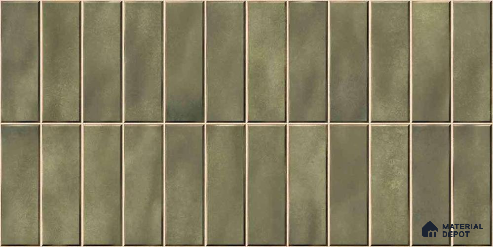 Faux Subway Wall Tile TL 11681 H Olive Linear 2 ft x 1 ft Ceramic Glossy Finish Tile - 9 mm | Suitable For Bathroom, Balcony & Kitchen Backsplash