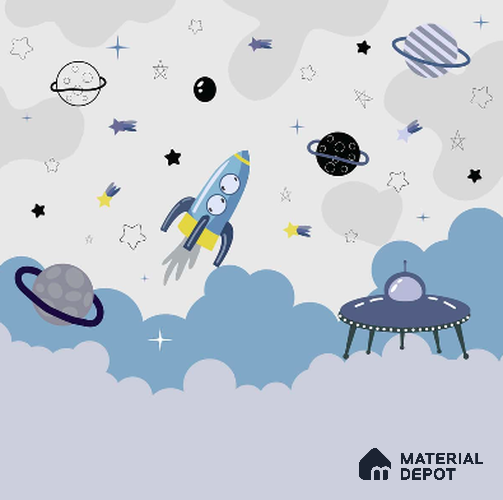 Blue and Grey Space Theme Customized Canvas Children Wallpaper
