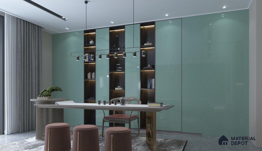 Green Solid Colors Look Crystal 1174 8 ft x 4 ft High Gloss Finish Decorative Laminate - 1.25 mm  | Suitable for Living Room, Kitchen, Office