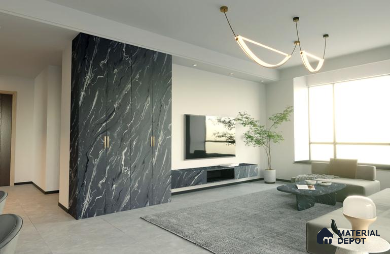 Black Marble Look SM 546 8 ft x 4 ft Super Matte Finish Decorative Laminate - 1 mm | Suitable for TV Unit, Wardrobe, Kitchen Cabinets