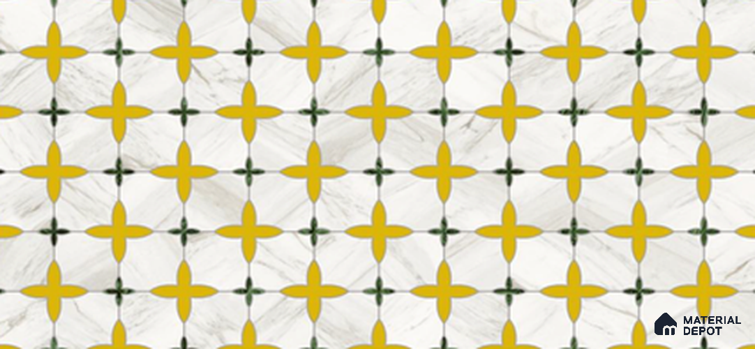 Highlighter Look Wall Tile TL 11389 5022 - Green & Gold 2 ft x 1 ft Glossy Finish Porcelain Tile - 9 mm