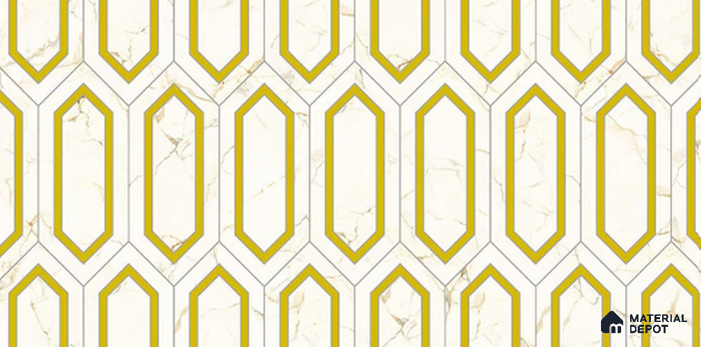 Hexagonal Look Wall Tile TL 11390 5024 2 ft x 1 ft Glossy Finish Porcelain Tile - 9 mm
