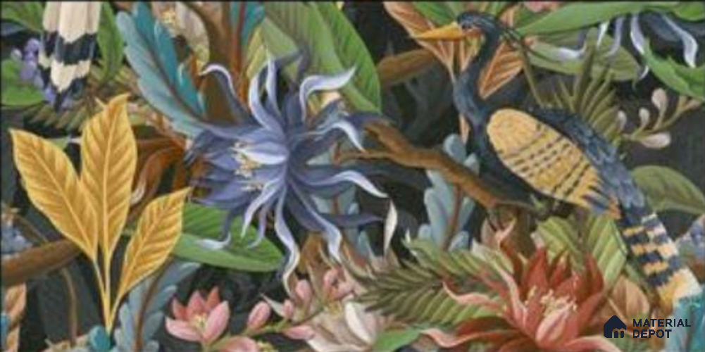 Tropical Wall Tile TL 06782 B Jungle Shadow B 2 ft x 1 ft Multi Colour Ceramic Matte Finish Pattern 2 Tile - 9 mm | Ideal for Living Room, Bathroom, Kitchen | Please Expect a Slight Variation of Pattern