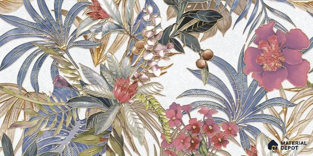 Floral Wall Tile TL 06785 Arctic Foliage A 2 ft x 1 ft Multi Colour Ceramic Matte Finish Pattern 1 Tile - 9 mm | Ideal for Living Room, Bathroom, Kitchen | Please Expect a Slight Variation of Pattern