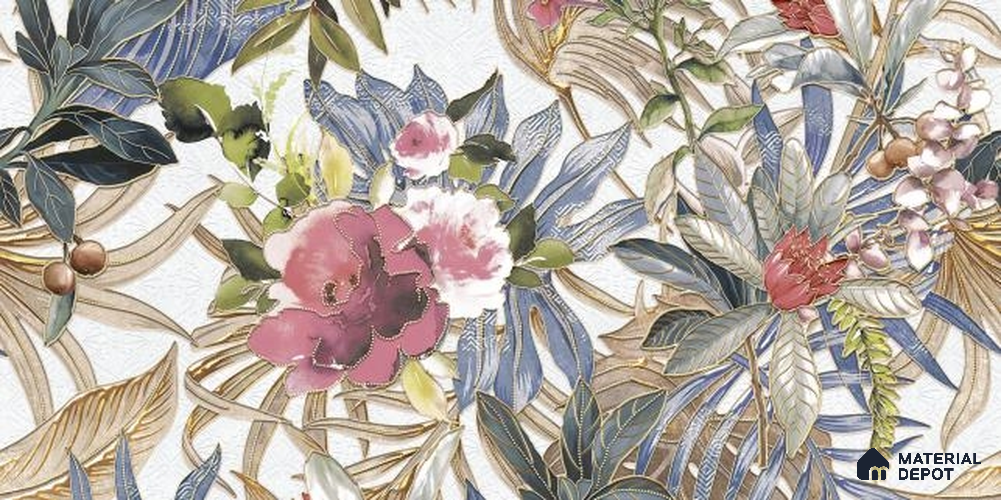 Floral Wall Tile TL 06785 B Arctic Foliage B 2 ft x 1 ft Multi Colour Ceramic Matte Finish Pattern 2 Tile - 9 mm | Ideal for Living Room, Bathroom, Kitchen | Please Expect a Slight Variation of Pattern