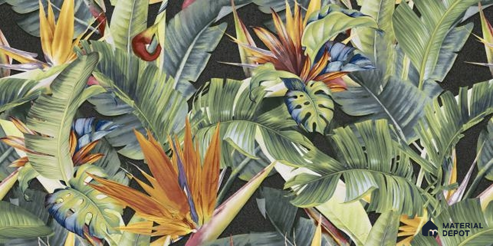 Tropical Wall Tile TL 06787 Noir Leaf A 2 ft x 1 ft Green Ceramic Matte Finish Pattern 1 Tile - 9 mm | Ideal for Living Room, Bathroom, Kitchen | Please Expect a Slight Variation of Pattern