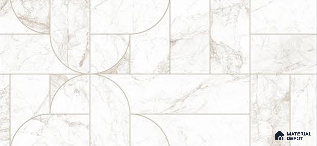 White Highlighter Wall Tile TL 06747 B Gravier Crowned Bronze Etch 5.2 ft x 2.6 ft Vitrified Carving Satin Finish - 9 mm |  | Suitable for Living Room, Bedroom, Bathroom