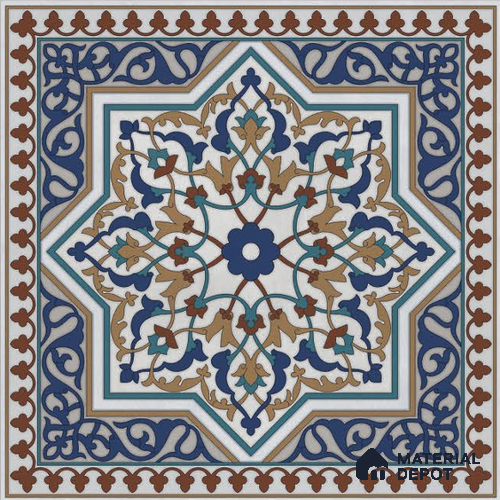 Multi Colour Moroccan Floor & Wall Tile TL 06808 Lustra Azure Arabesque 2 ft x 2 ft Vitrified Carving Matte Finish - 9 mm | Suitable for Living Room, Bedroom, Bathroom | Please Expect a Slight Variation of Pattern