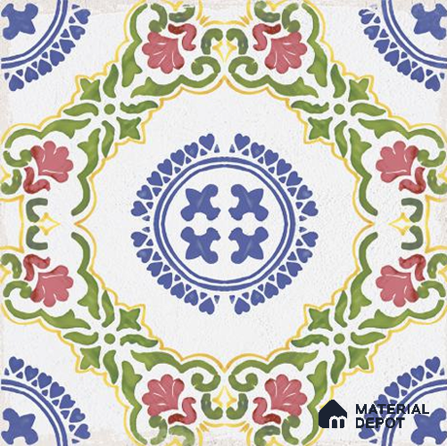 Moroccan Wall & Floor Tile TL 06669 Marsella 1 ft x 1 ft Multi Colour Ceramic Glue Matte Finish Tile - 9 mm | Ideal for Living Room, Bathroom, Kitchen | Please Expect a Slight Variation of Pattern