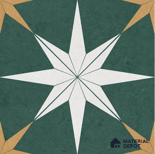 Moroccan Wall & Floor Athangudi Tile TL 06675 C Riga 1 ft x 1 ft Green Ceramic Glue Matte Finish Tile - 9 mm | Ideal for Living Room, Bathroom, Kitchen | Please Expect a Slight Variation of Pattern