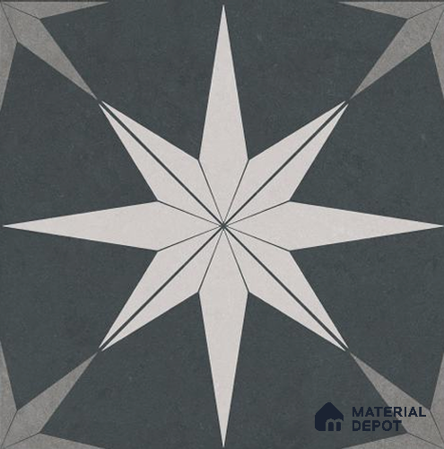 Moroccan Wall & Floor Athangudi Tile TL 06675 B Riga 1 ft x 1 ft Grey Ceramic Glue Matte Finish Tile - 9 mm | Ideal for Living Room, Bathroom, Kitchen | Please Expect a Slight Variation of Pattern