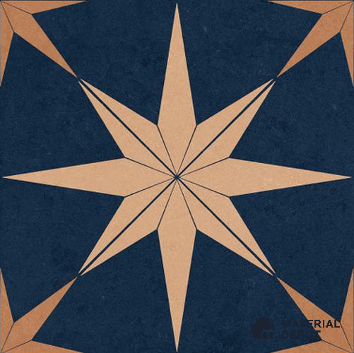 Moroccan Wall & Floor Athangudi Tile TL 06675 Riga 1 ft x 1 ft Blue Ceramic Glue Matte Finish Tile - 9 mm | Ideal for Living Room, Bathroom, Kitchen | Please Expect a Slight Variation of Pattern