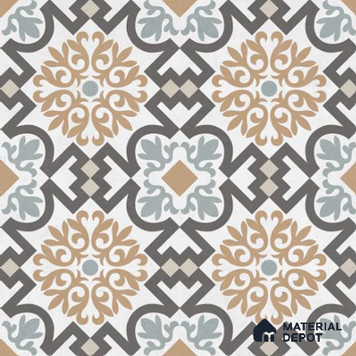 A close-up of a Moroccan Wall & Floor Tile TL 06677 Valentina 1 ft x 1 ft Multi Colour Ceramic Glue Matte Finish Tile - 9 mm | Ideal for Living Room, Bathroom, Kitchen with a Matte finish available at Material Depot in Bangalore