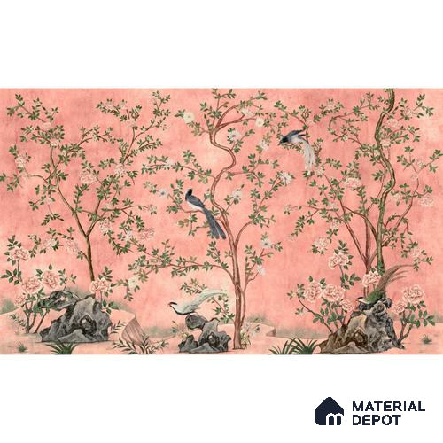 Rosa Chinoiserie Pink Color Floral Sandstone Wallpaper For Room