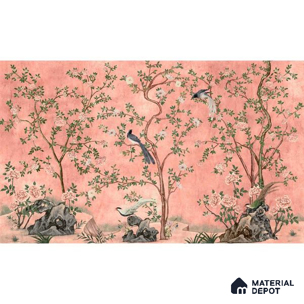 Rosa Chinoiserie Pink Color Floral Sandstone Wallpaper For Room