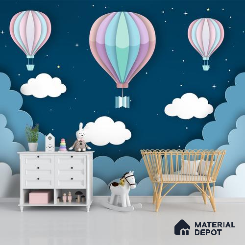 A close-up of a3D Hot Air Wallpaper for Kids Room , Customised Sparkla N Shine Series 3D Design (Customised Size Wallpaper) with a finish available at Material Depot in Bangalore