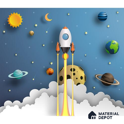 3D Space Theme Wallpaper with Solar System for Kids, Blue Sparkla N Shine Series Canvas Space Design (Customised Size Wallpaper)