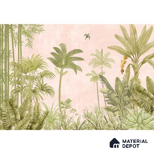 A close-up of aA Jungle Village, Nature Theme Wallpaper, Customised Sukoon Series Nature Design (Customised Size Wallpaper) with a finish available at Material Depot in Bangalore