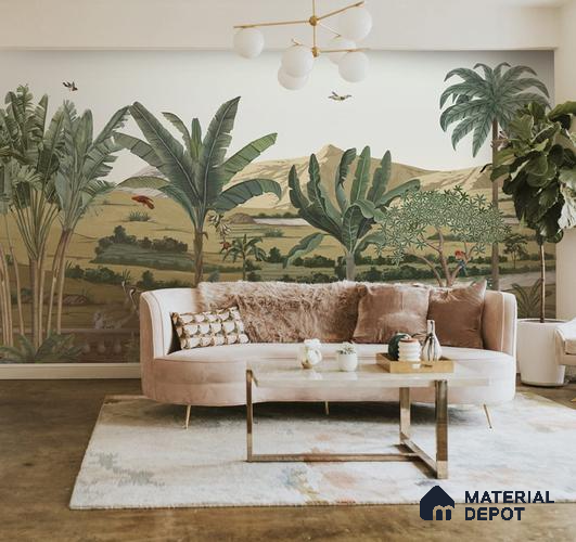 Andaaj, Lush Forest Theme Wallpaper for Rooms, Customised Sukoon Series Canvas Nature Design (Customised Size Wallpaper)