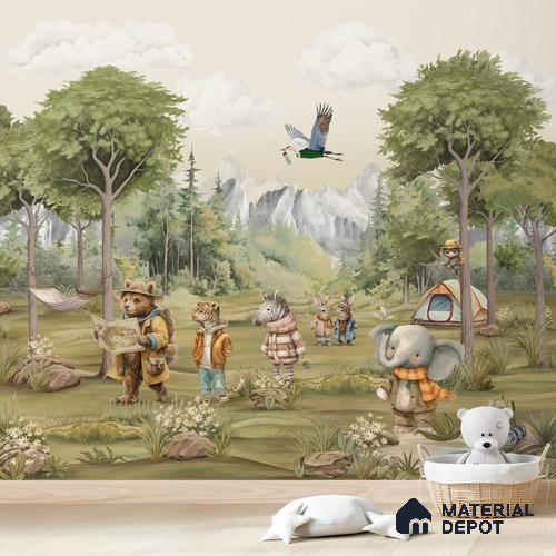 Animals Jungle Camp Handmade Wallpaper for Kids Rooms (Customized Size Wallpaper)