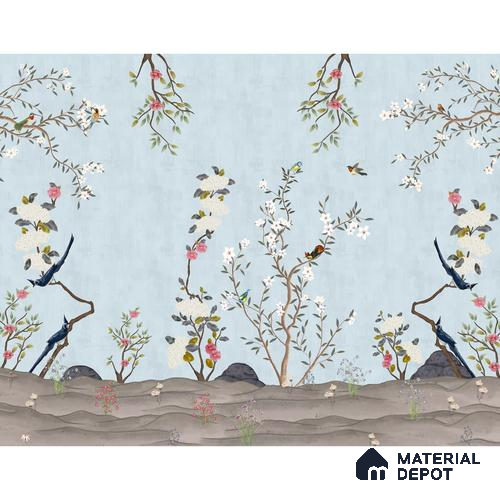 Beautiful Blue Chinoiserie Room Wallpaper, Customised Indrani Series Canvas Florals Design (Customised Size Wallpaper )