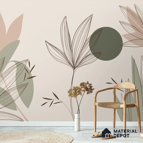 Beautiful Floral & Leaves Design, Customised Green & Beige Handmade (Customised Wallpaper)
