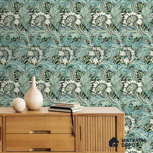 A close-up of aBedroom Wallpaper, Green Floral Design 19.6 Inches(W) x 420 Inches(H) Atarangi Series Florals Patterned - 57 Sq. Ft. with a finish available at Material Depot in Bangalore
