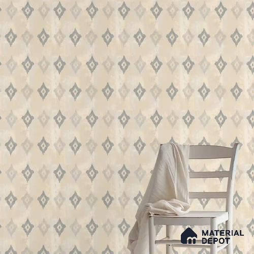 Beige Ikkat Design Indian Bedroom Wallpaper 10.77 Meter x 19.68 Inches Soft Feel Paper Type Wallpaper -57.96 Sq. Ft. | Minimum 15% wastage during installation
