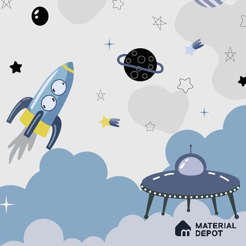 Blue and Grey Space Theme Children Wallpaper, Customized Sparkla N Shine Series Canvas Space Design (Customised Size Wallpaper)