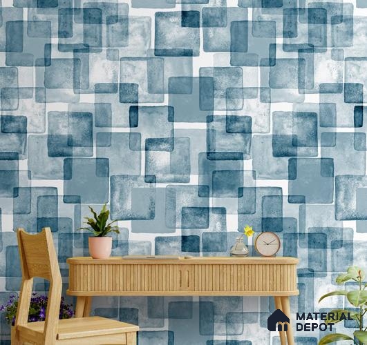 Blue and White Abstract Square Blocks Wallpaper 10.77 Meter x 19.68 Inches Soft Feel Paper Type Wallpaper -57.96 Sq. Ft. | Minimum 15% wastage during installation