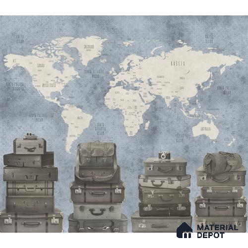 Blue Travel Theme World Map Customised Wallpaper Indrani Series Handmade Map Design (Customised Size Wallpaper )