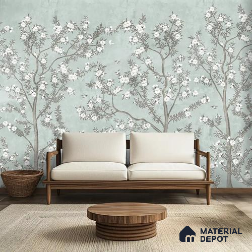 Chinoiserie Pattern for Walls, Light Green Handmade (Customised Wallpaper)