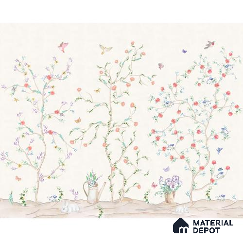 A close-up of aChinoiserie Tranquility, Wallpaper in Light Background, Customised Sukoon Series Chinoserie Design (Customised Size Wallpaper) with a finish available at Material Depot in Bangalore
