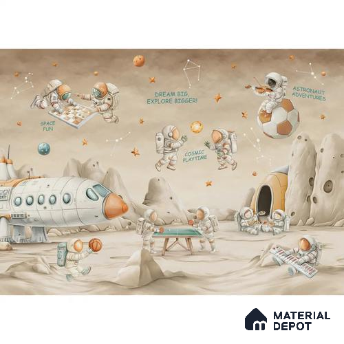 Coffee Bean Cosmic Clubhouse Kids Room Canvas Wallpaper