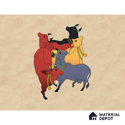 Colourful Cows Pichwai Wallpaper for Rooms, Customised Indrani Series Handmade Artistic Design (Customised Size Wallpaper )
