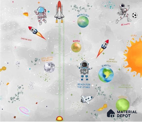 Customized Space Theme Wallpaper Design for Kids Room Sparkla N Shine Series Handmade Space Design (Customised Size Wallpaper)