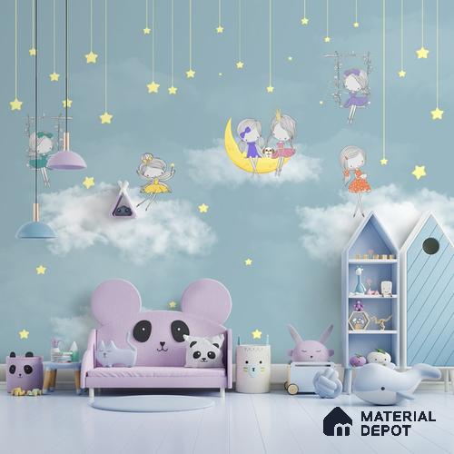A close-up of aCute Fairies Wallpaper for Girls Room Walls Sparkla N Shine Series Entertainment Design (Customised Size Wallpaper) with a finish available at Material Depot in Bangalore