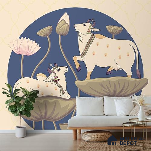 Divine Pichwai Beauty, Wallpaper for Wall, Customised Indrani Series Handmade Artistic Design (Customised Size Wallpaper )