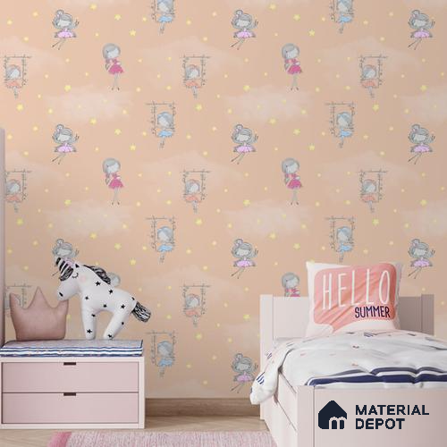 Fairies in the Sky, Wallpaper Design for Girls Room, Peach 10 Meter x 19.68 Inches Soft Feel Paper Type Wallpaper -54 Sq. Ft. | Minimum 15% wastage during installation