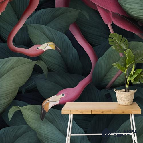 Flamingos in Tropical Theme Wallpaper, Customised Indrani Series Soft Feel Tropical Design (Customised Size Wallpaper )